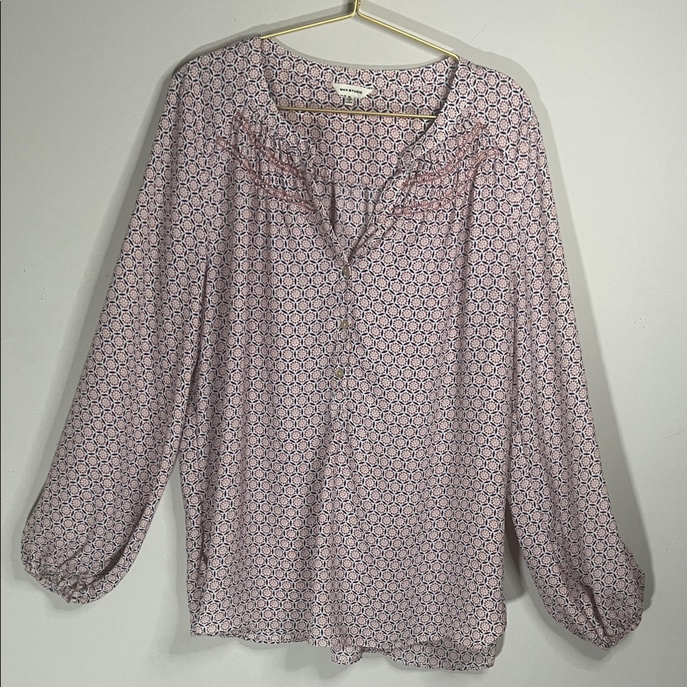 Max Studio Pink Geometric Blouse Size XL